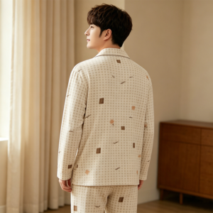 new arrival men's cotton cardigan pajama set 2 piece home wear suit (复制)