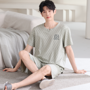2026 summer new men modal pajama set round neck short sleeve shorts loungewear in stock wholesale