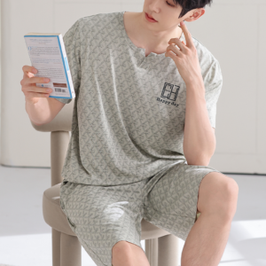 2026 summer new men modal pajama set round neck short sleeve shorts loungewear in stock wholesale