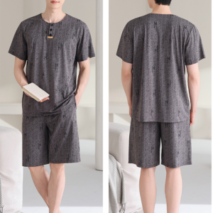 factory direct men modal round neck pajama set short sleeve shorts large order supported (复制)