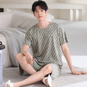 2026 summer new men modal pajama set round neck short sleeve shorts loungewear in stock wholesale