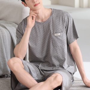 2026 summer new men modal pajama set round neck short sleeve shorts loungewear in stock wholesale