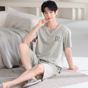 2026 summer new men modal pajama set round neck short sleeve shorts loungewear in stock wholesale