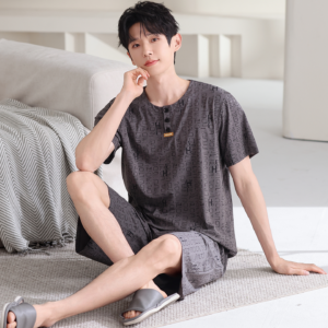 2026 summer new men modal pajama set round neck short sleeve shorts loungewear in stock wholesale
