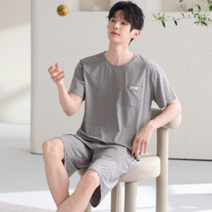 2026 summer new men modal pajama set round neck short sleeve shorts loungewear in stock wholesale