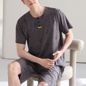 factory direct men modal round neck pajama set short sleeve shorts large order supported (复制)