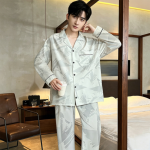 new arrival men's cotton cardigan pajama set 2 piece home wear suit