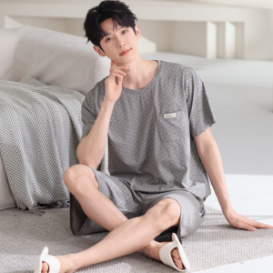2026 summer new men modal pajama set round neck short sleeve shorts loungewear in stock wholesale