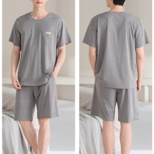 2026 summer new men modal pajama set round neck short sleeve shorts loungewear in stock wholesale