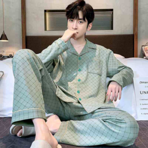 fashion new men's cardigan two piece pajamas soft cotton home loungewear (复制)