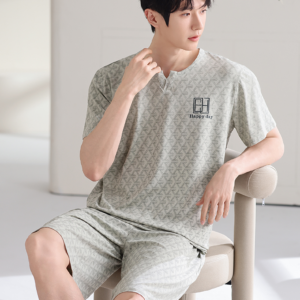 2026 summer new men modal pajama set round neck short sleeve shorts loungewear in stock wholesale