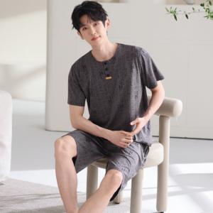 factory direct men modal round neck pajama set short sleeve shorts large order supported (复制)