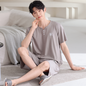 2026 summer new men modal pajama set round neck short sleeve shorts loungewear in stock wholesale