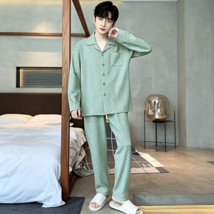 fashion new men's cardigan two piece pajamas soft cotton home loungewear (复制)