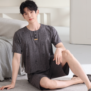 factory direct men modal round neck pajama set short sleeve shorts large order supported (复制)
