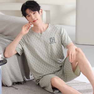 2026 summer new men modal pajama set round neck short sleeve shorts loungewear in stock wholesale