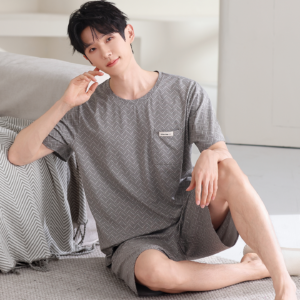 2026 summer new men modal pajama set round neck short sleeve shorts loungewear in stock wholesale