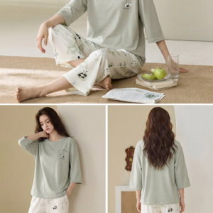 2026 new summer cotton loungewear 7 sleeve top & 9 pant pajama set for ladies