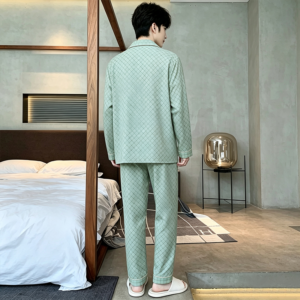 fashion new men's cardigan two piece pajamas soft cotton home loungewear (复制)