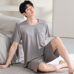 2026 summer new men modal pajama set round neck short sleeve shorts loungewear in stock wholesale