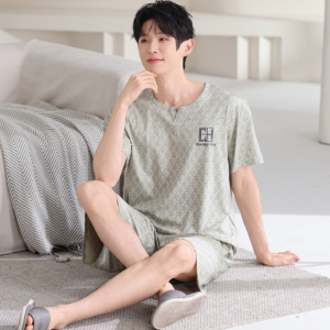 2026 summer new men modal pajama set round neck short sleeve shorts loungewear in stock wholesale